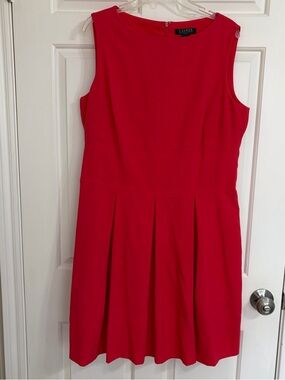 Ralph Lauren Red Sleeveless Pleated Midi Dress